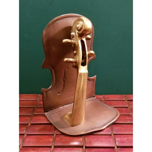 Vintage Handcrafted Solid Brass Violin Bookend 7"x5"x4" - Picture 3 of 7